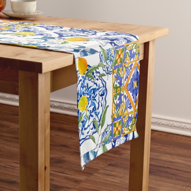 Chemin De Table Court Style sicilien, art d'été Table Runner (In Situ)