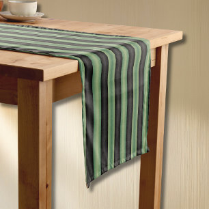 Chemin De Table Court Style Vintage Olive Sage Vert noir 3D rayé