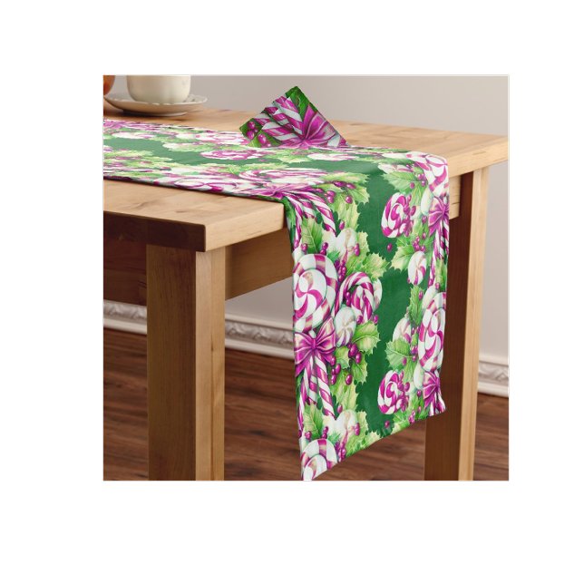 Chemin De Table Court Sucre de canne vert rose doux festif (Fun and festive candy cane Christmas!)
