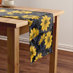 Chemin De Table Court Sunroot, tournesol sauvage en jaune et bleu