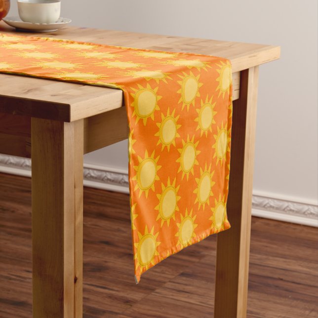 Chemin De Table Court Sunshine Sun Pattern Design On Orange  (In Situ)