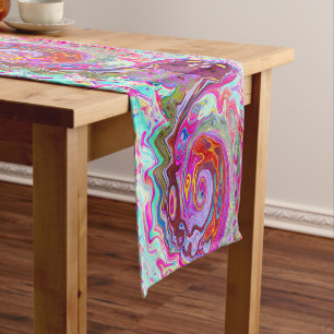 Chemin De Table Court Super rétro rose chaud et bleu tourbillon Abstrait