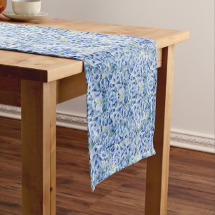 Chemin De Table Court Superbes hydrangées bleues - motif floral