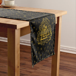 Chemin De Table Court Symbole de Valknut d'or sur le motif de runes