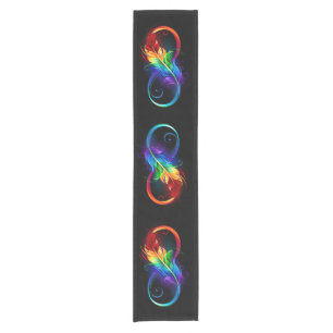 Chemin De Table Court Symbole d'infini avec plume arc-en-ciel