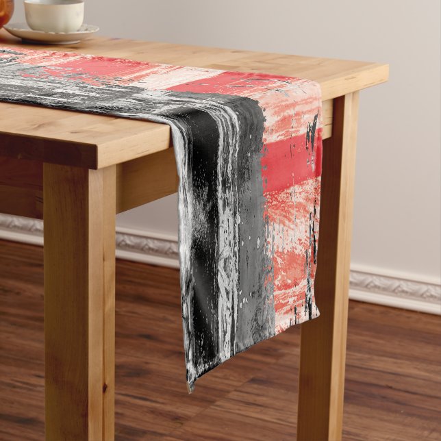 Chemin De Table Court Table Runner – Red Pulse Abstract Design (In Situ)
