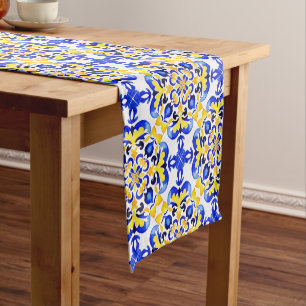 Chemin De Table Court Talavera azulejo bleu carrelage jaune