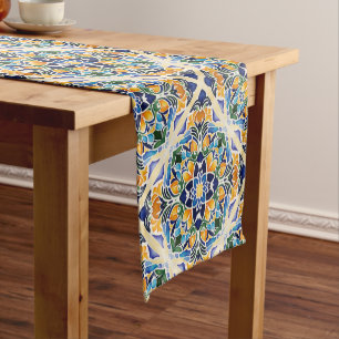 Chemin De Table Court Talavera azulejo bleu tuile vintage Mexique motif