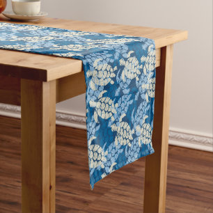 Chemin De Table Court Tapa hawaïen de tortue de mer de Honu - indigo
