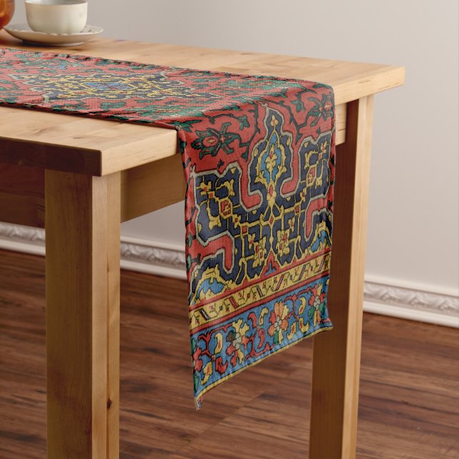Chemin De Table Court Tapis persan rouge bleu classique (In Situ)