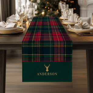 Chemin De Table Court Tartan à carreaux élégant Joyeux Noël Nom de famil