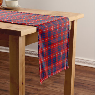 Chemin De Table Court Tartan écossais bleu de Hamilton de clan et rouge