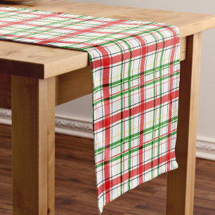 Chemin De Table Court Tartan plat de Noël - Blanc