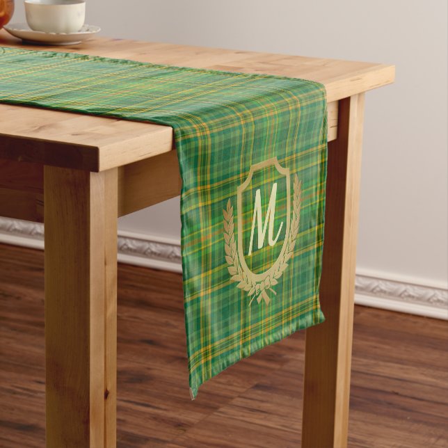 Chemin De Table Court Tartan vert enrichi (Plaid) personnalisé (In Situ)