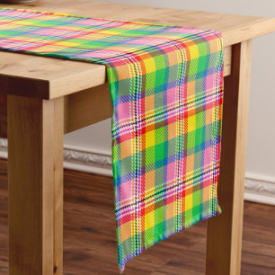 Chemin De Table Court Tartan vert rose