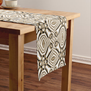Chemin De Table Court Taupe beige Brown Black White Bohemian Tribe Art
