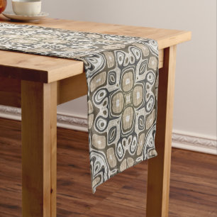Chemin De Table Court Taupe Brown Gris Beige Hip Bohême Art Motif