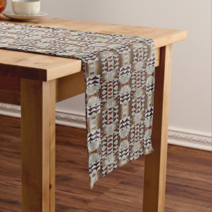 Chemin De Table Court Taupe foncé Brun rouge Tan Gris Beige Art tribal