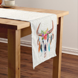Chemin De Table Court Taureau blanc Motif