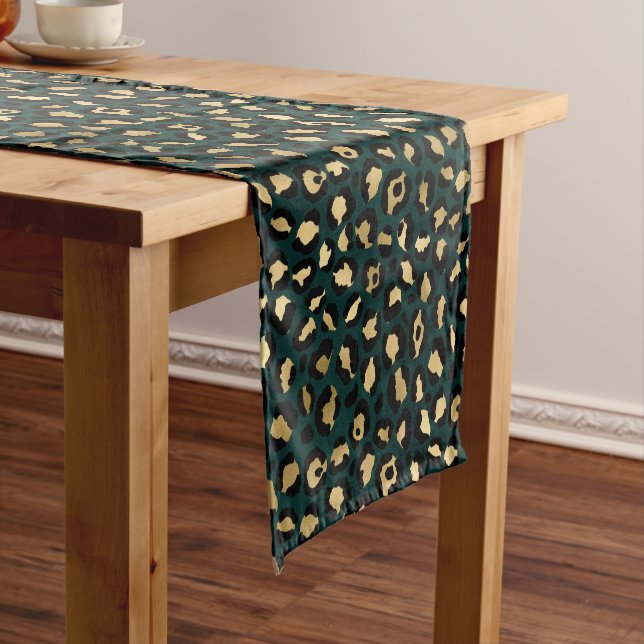 Chemin De Table Court Teal et Gold Série Léopard Design 1  (In Situ)