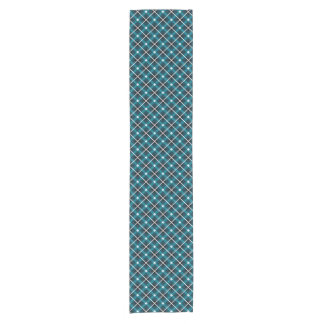 Chemin De Table Court Teal & Navy Geometric Grid Pattern