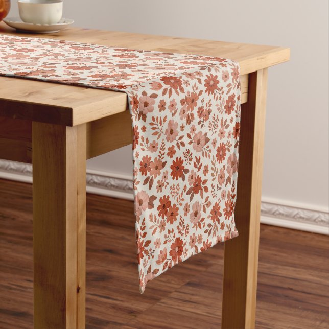 Chemin De Table Court Terracotta Daisy Floral Pattern Illustration (In Situ)