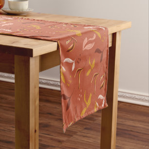 Chemin De Table Court Terre Vintage Du Milieu Du Siècle Ochre Floral Cou