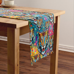 Chemin De Table Court Tête de tigre couleurs arc-en-ciel peinture taches