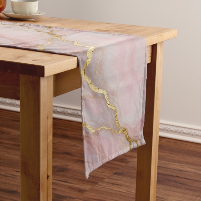 Chemin De Table Court Texture de marbre doré et rose (In Situ)