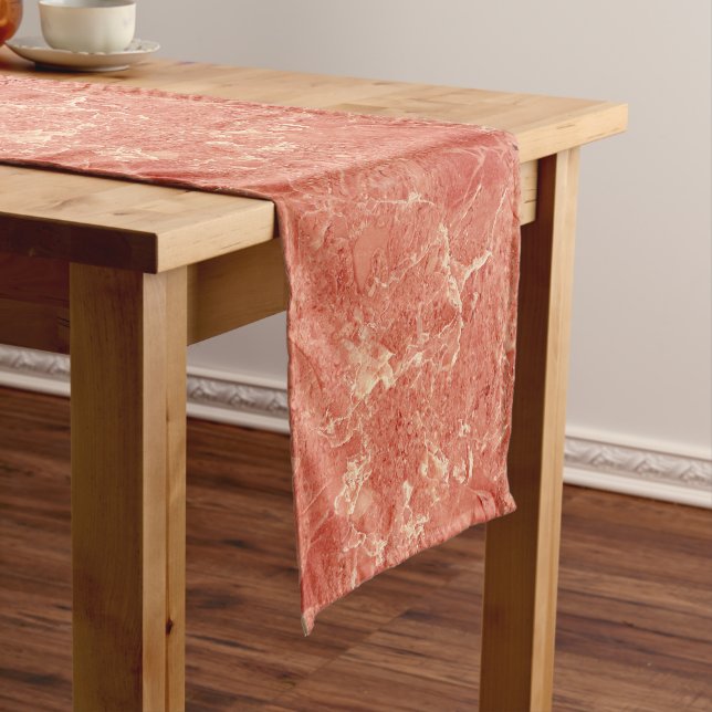 Chemin De Table Court Texture de marbre rouge corail (In Situ)
