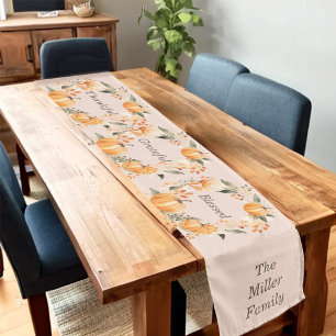 Chemin De Table Court Thanksgiving Citrouille Floral Dinner Editable
