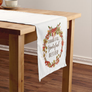 Chemin De Table Court Thanksgiving Fall Wreath Grateful Blessé