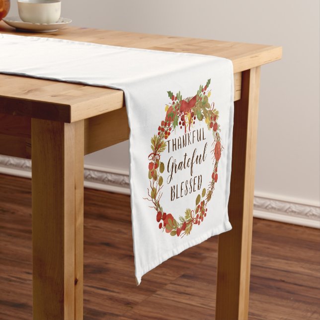 Chemin De Table Court Thanksgiving Fall Wreath Grateful Blessé (In Situ)
