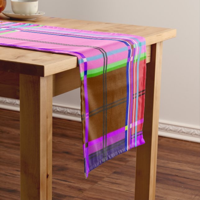 Chemin De Table Court Tissu à motif tartan rose Madras (In Situ)