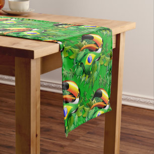 Chemin De Table Court Toco Toucan avec drapeau brésilien