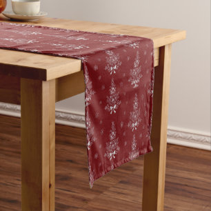 Chemin De Table Court Toile De Jouy Coquette Rouge Feuillage de Noël