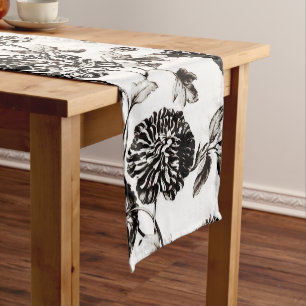 Chemin De Table Court Toile florale de l'ancien blanc et noir n° 2