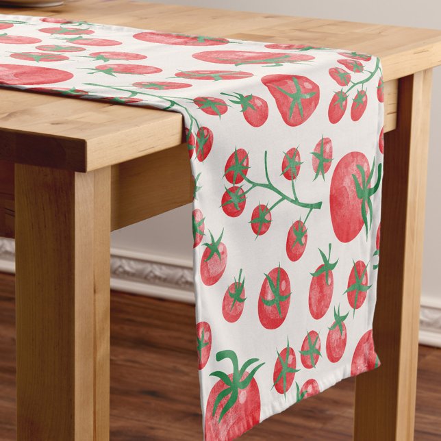 Chemin De Table Court Tomato Watercolor Pattern (Modern watercolor tomato pattern Mediterranean summer table runner)
