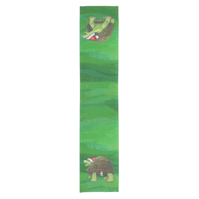 Chemin De Table Court Tortue à Santa Chapeau sur Vert (Devant)