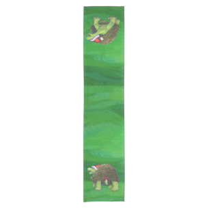Chemin De Table Court Tortue à Santa Chapeau sur Vert