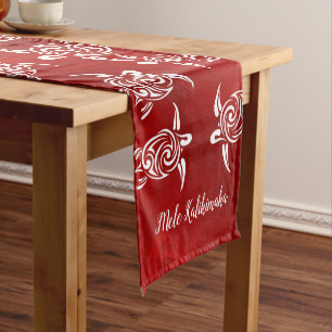 Chemin De Table Court Tortues blanches rouge Mele Kalikimaka