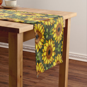 Chemin De Table Court Tournesol orange jaune avec vert et Brown