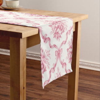 Chemin De Table Court Treillis de ruban français rose Bouquet floral en