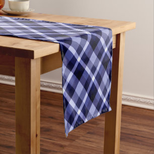 Chemin De Table Court Trendy Navy Blue Plaid Motif Small Table Runner