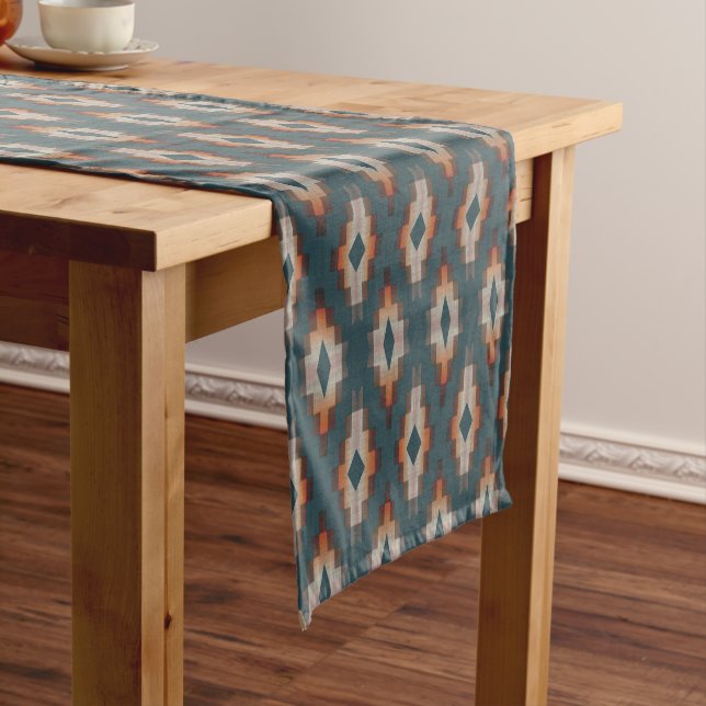 Chemin De Table Court Trendy Turquoise bleu orange foncé gris Brown Art  (In Situ)