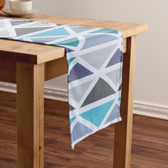 Chemin De Table Court Triangles d'art géométrique rétro gris turquoise (In Situ)