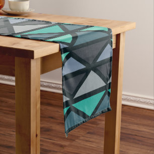 Chemin De Table Court Triangles d'art géométrique rétro Turquoise noir