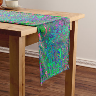 Chemin De Table Court Trippy Chartreuse et Blue Retro Liquid Swirl