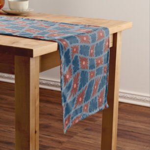Chemin De Table Court Trippy super 60s Flower Checks Blue Red