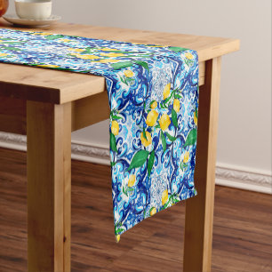 Chemin De Table Court tuiles siciliennes, citron, mosaïque, majolica,